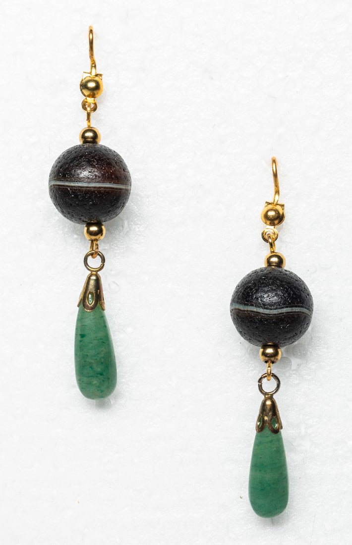 Pair Chinese Dzi Beads Earrings (1 of 9)