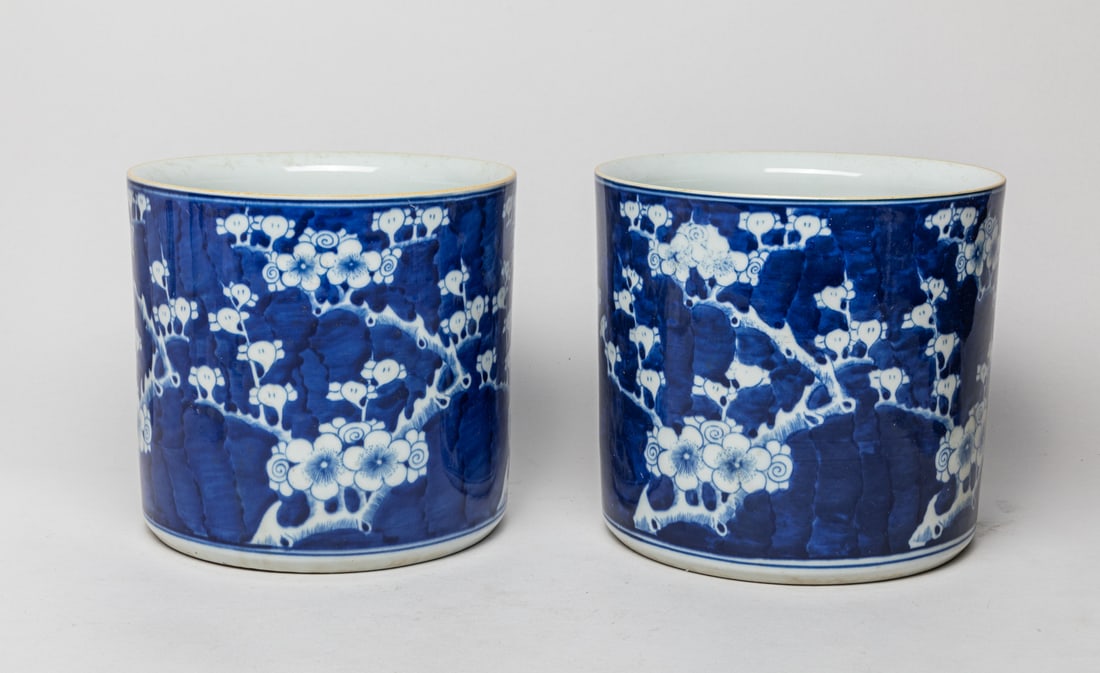 Two Chinese Blue & White Porcelain Brush Pot (1 of 8)