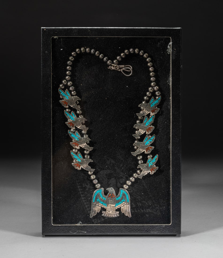 American Indian Silver Necklace Inlaid Gemstone (1 of 8)