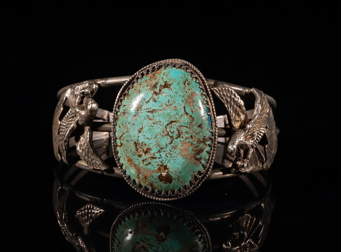 American Indian Silver & Nature Turquoise Cuff (1 of 9)