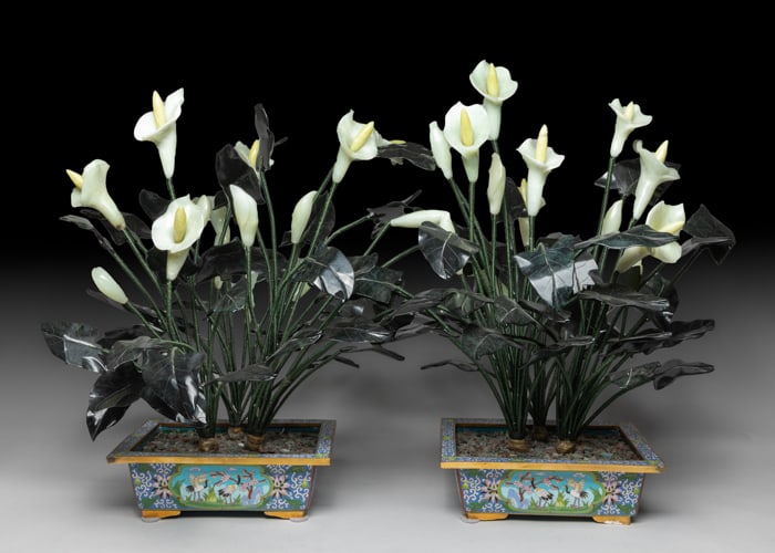 Pair Very Large Chinese Cloisonne & Jade Bonsai (1 of 11)