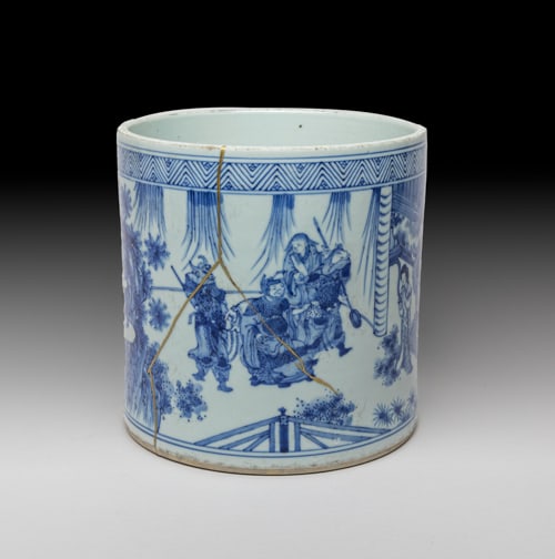 Large Chinese Blue & White Porcelain Brush Pot (1 of 14)