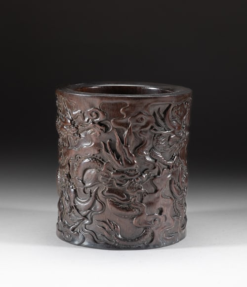 Chinese Wood Carved Dragon Brush Pot (1 of 13)