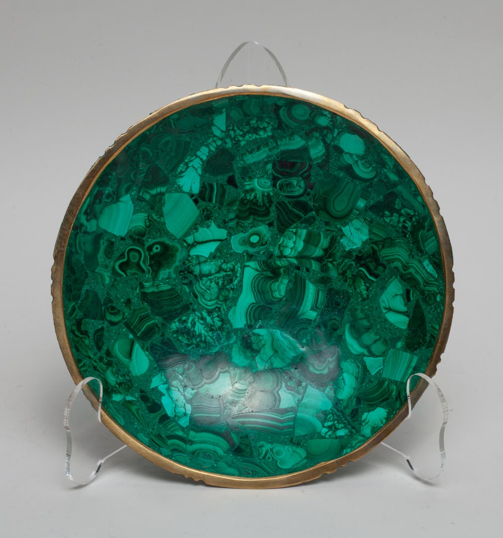 Large Malachite Bowl: Collectible malachite carved bowl. Approx. 7.4inch W.