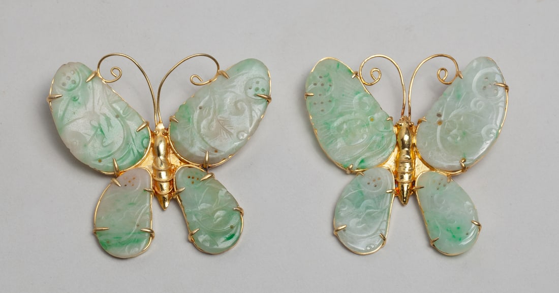 Two Chinese Jade Jadeite & Silver Pins (1 of 10)