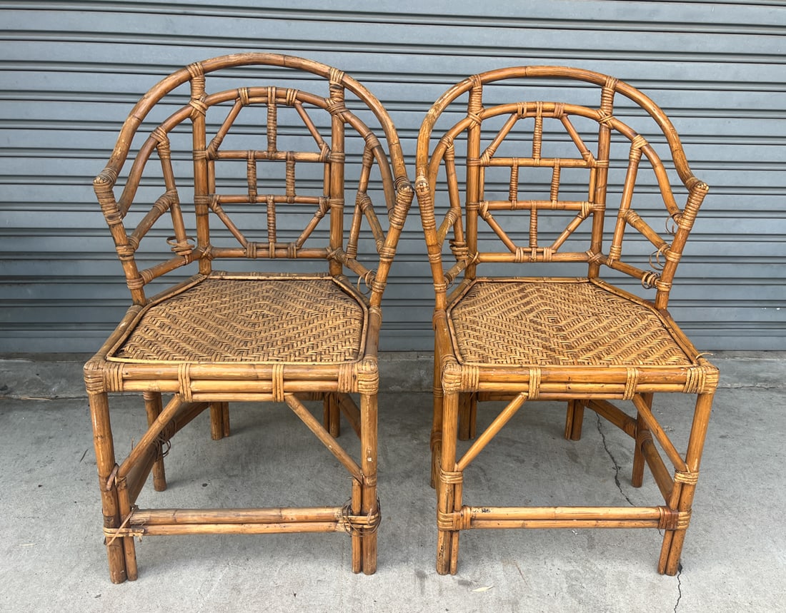 Pair Chinese Rattan Chairs: A pair of Chinese room rattan chairs. Approx. 18.5*34.5*18.5 inch (each).