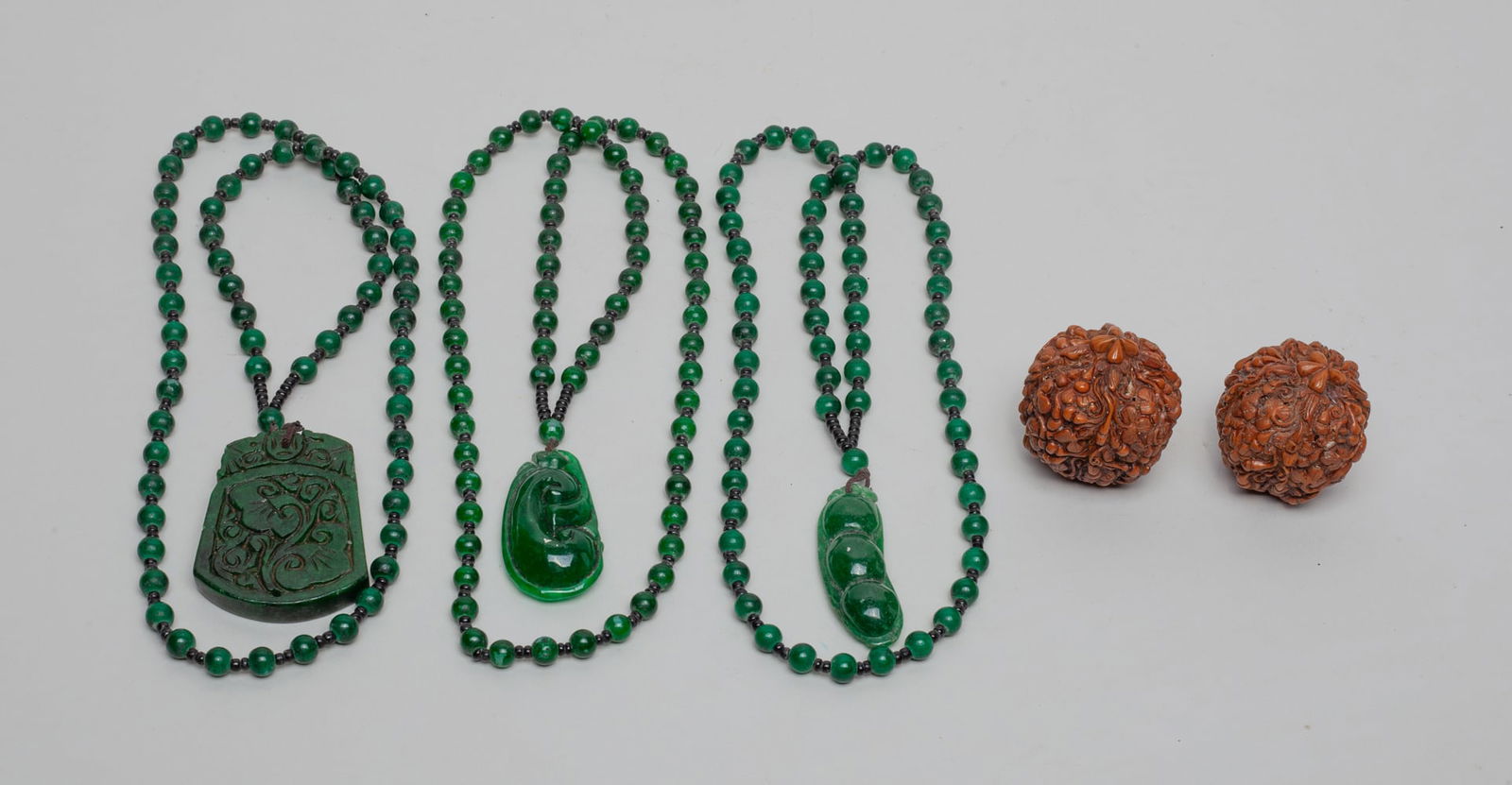 Chinese Carved Nuts & Color Stone Necklaces (1 of 9)