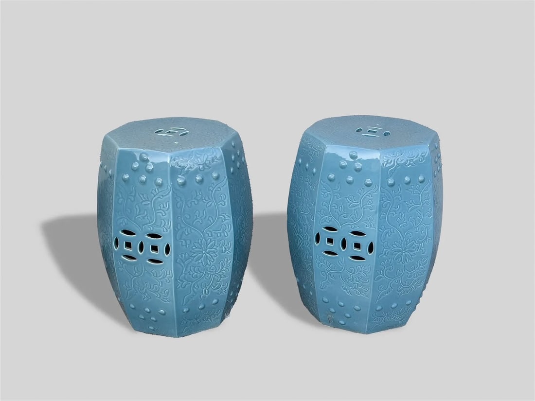 Pair Chinese Garden Used Porcelain Drums (1 of 8)