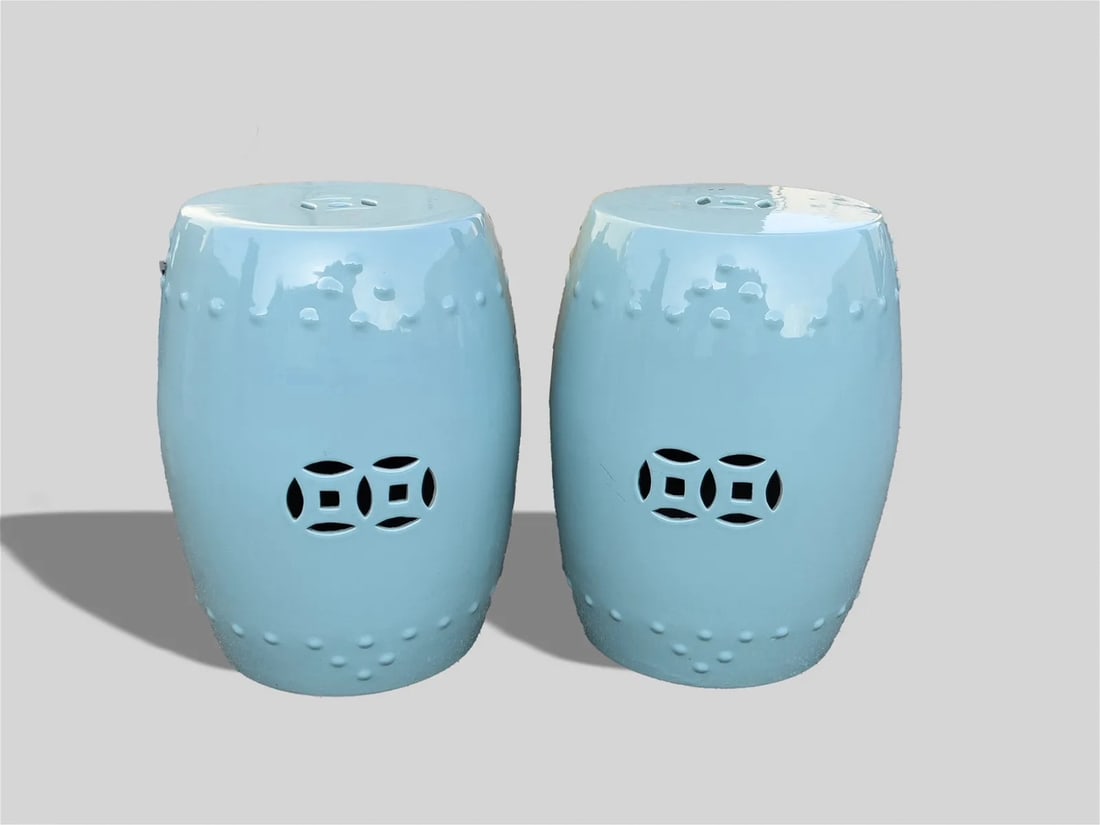 Pair Chinese Garden Used Porcelain Drums (1 of 7)