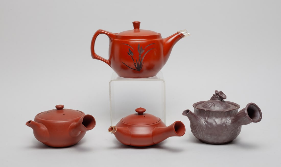 Estate Japanese Zisha/Clay Tea Pots: Group of 4 Japanese zisha / clay tea pots. Size varies.