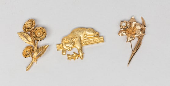 J J, B.S.K & Jonquil Gold Filled Brooches