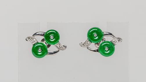 Pair Chinese Jade Jadeite Earrings