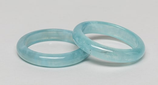 Two Chinese Aquamarine Bangles