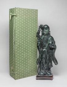 Large Chinese Spinach Jade Sculpture of Shoulao