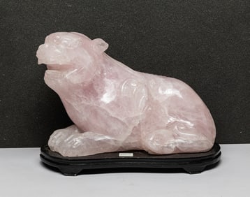 Large Chinese Old Rose Quartz Sculpture Beast