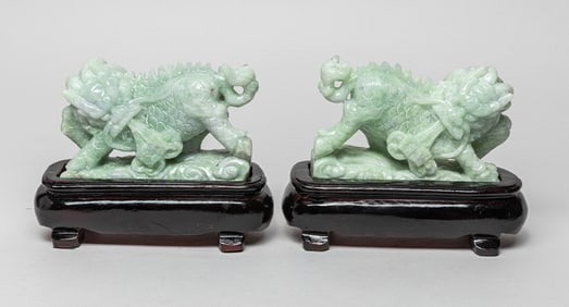 Pair Large Chinese Jade Jadeite Beasts