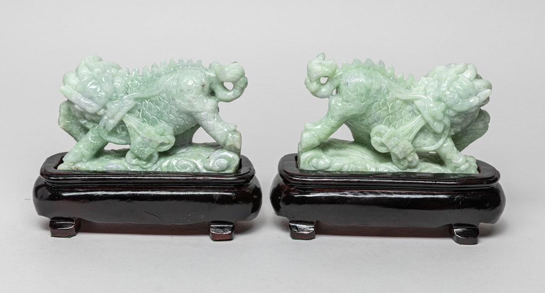 Pair Large Chinese Jade Jadeite Beasts (1 of 9)