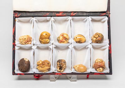 Estate Set of Japanese Nuts Carved Netsukes