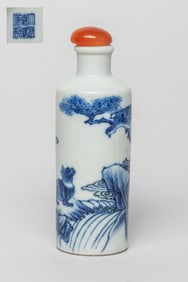 Chinese Blue White & Red Porcelain Snuff Bottle