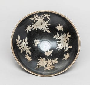 Chinese Porcelain Bowl W/ Silver Color Decor