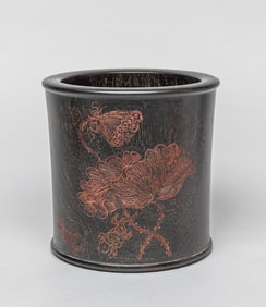 Chinese Carved Wood Brush Pot