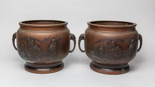 Two Japanese Meiji Large Brass Censers