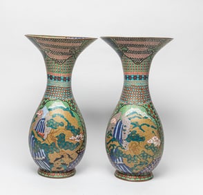 Pair Japanese Edo Period Cloisonne Vases