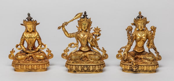 Estate Chinese Gilt Bronze Buddha Sets