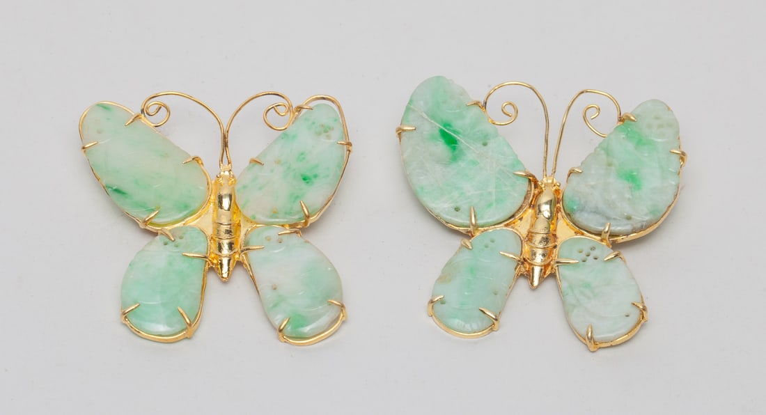 Two Chinese Jade Jadeite & Gold on Silver Brooches (1 of 10)