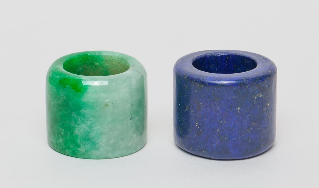Chinese Lapis & Jade Thumb Rings (1 of 13)