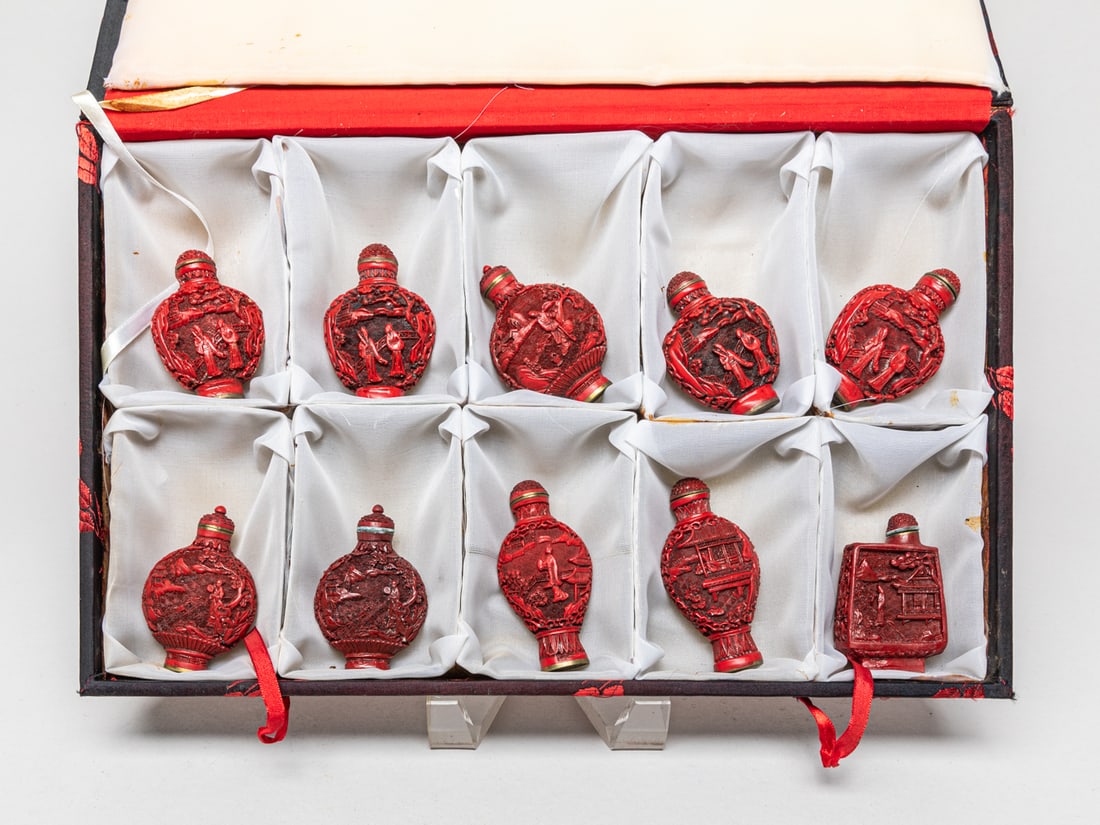 Box of Chinese Cinnabar Like Snuff Bottles (1 of 14)