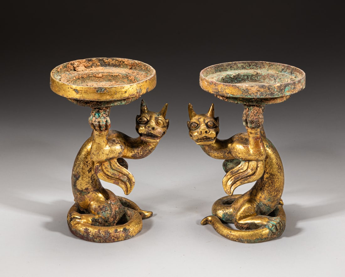 Two Chinese Gilt Bronze Oil Lamps (1 of 11)