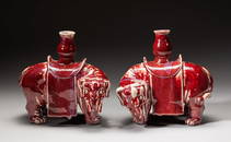 Pair Chinese Flambe Glazed Porcelain Sculptures