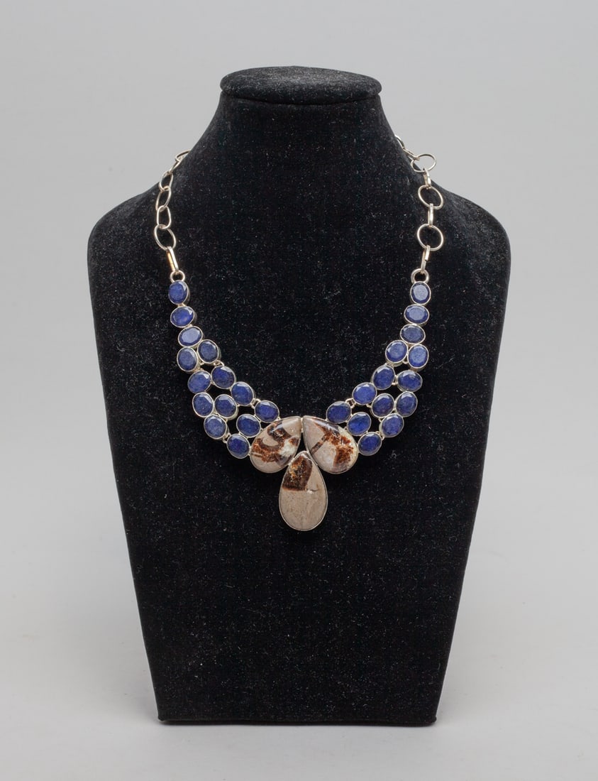 Vintage Silver, Fossil & Sapphire Necklace (1 of 9)