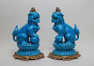 Pair Chinese Turquoise Glazed Porcelain Sculptures