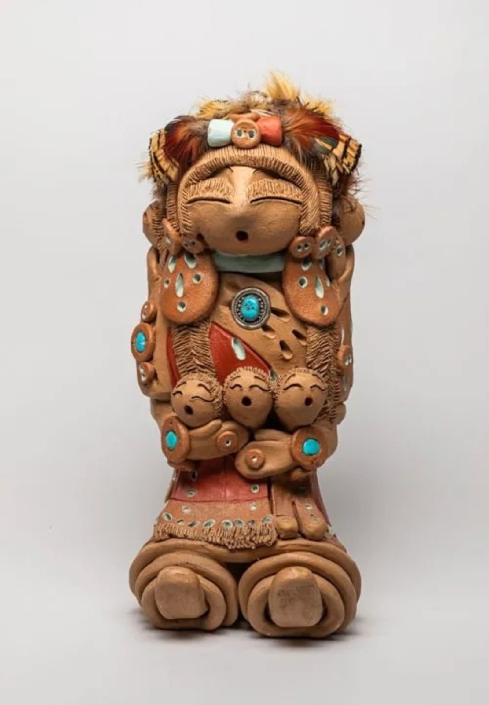 American Indian Pottery Doll Inlaid Gemstone (1 of 13)