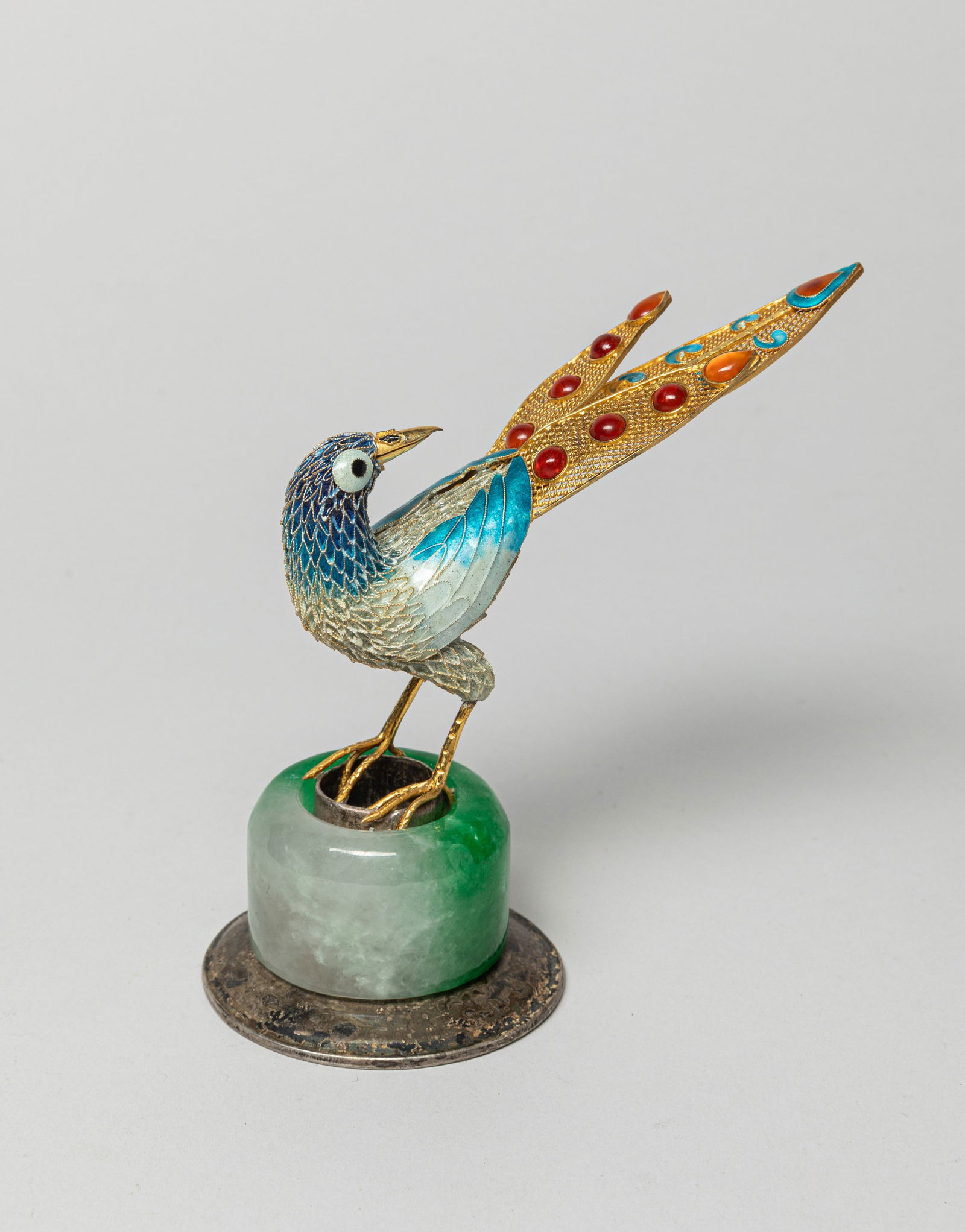 Chinese Export Jade & Silver Bird Sculpture (1 of 10)