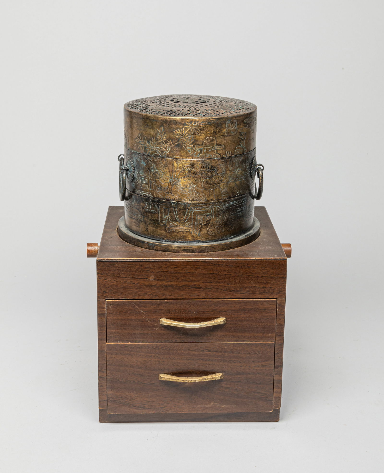 Chinese Brass Box w/ Wood Base (1 of 9)