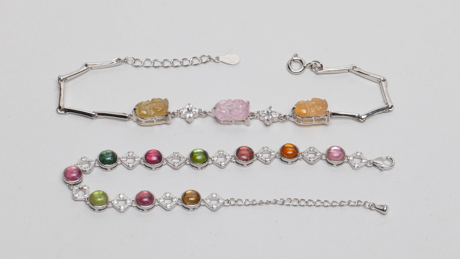 Two Silver & Tourmaline Bracelets: Two bracelet decorated with silver and tourmaline pieces. Approx. 12.8 Gram (Weight, Total).