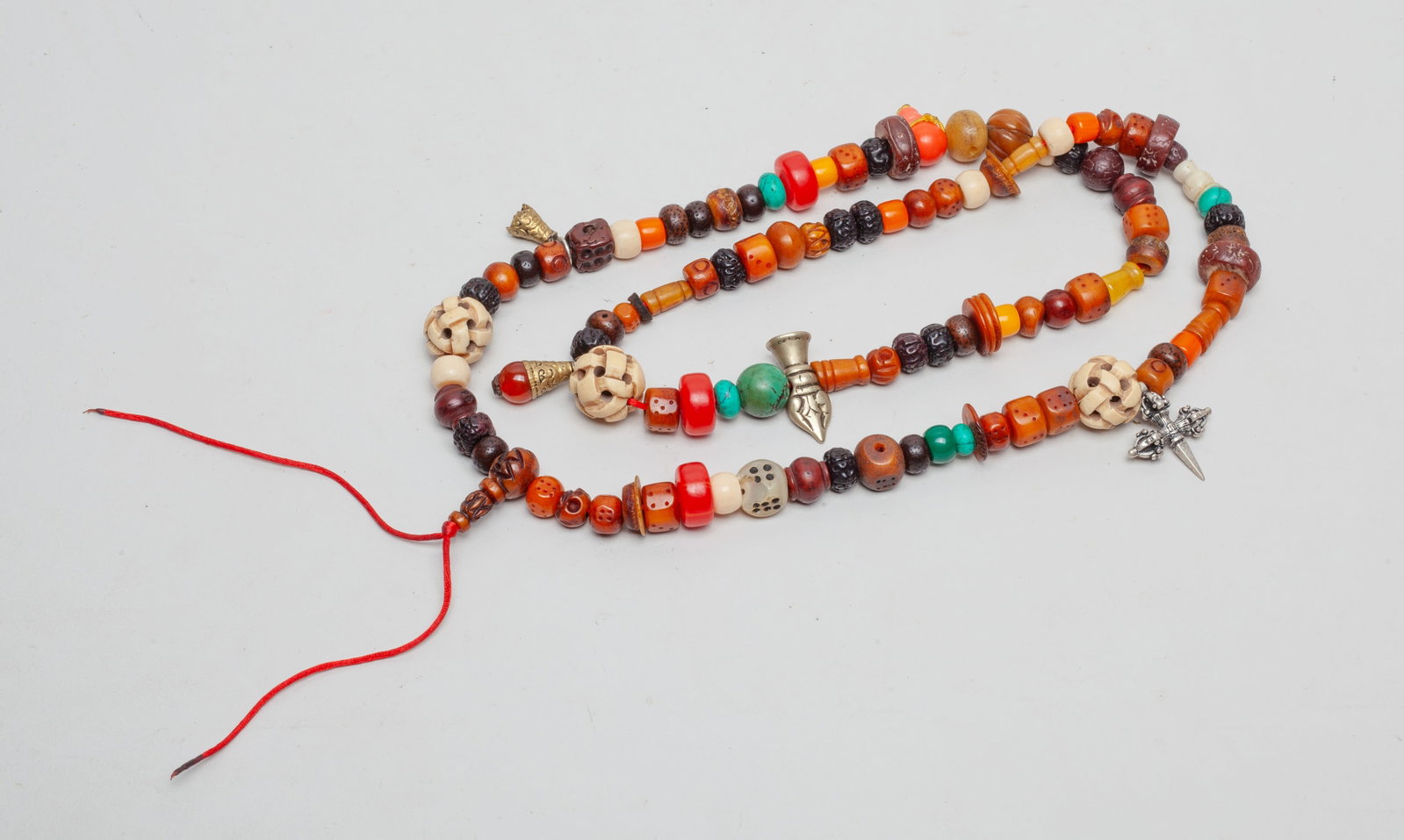 Long Chinese/ Tibetan Mixes Prayer Beads: Collectible Chinese/ Tibetan type prayer beads. Size varies.