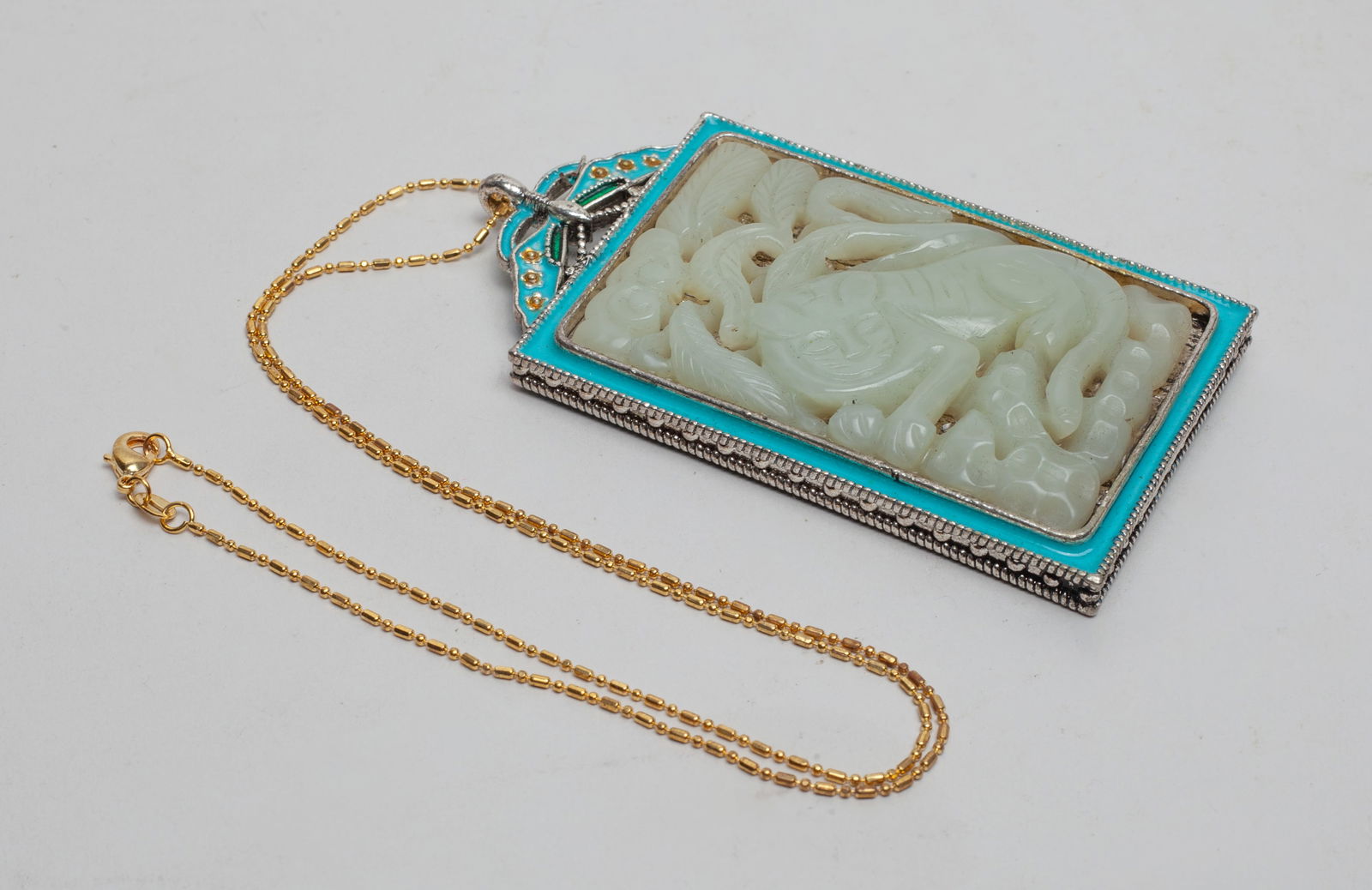Chinese Enameled Pendant Inlaid Jade (1 of 10)