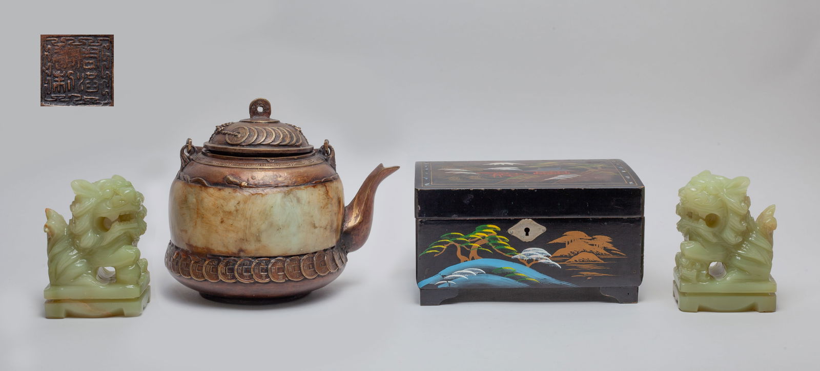 Chinese Stone Lacquer Box & Brass Pot (1 of 12)