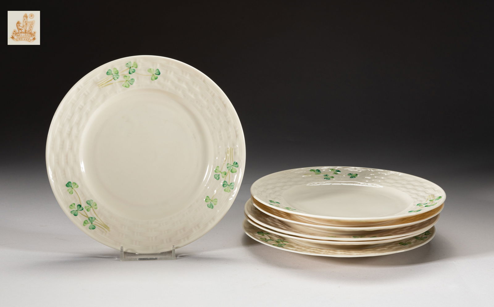 Belleek Basket Weave Shamrock Design Salad Plates (1 of 7)