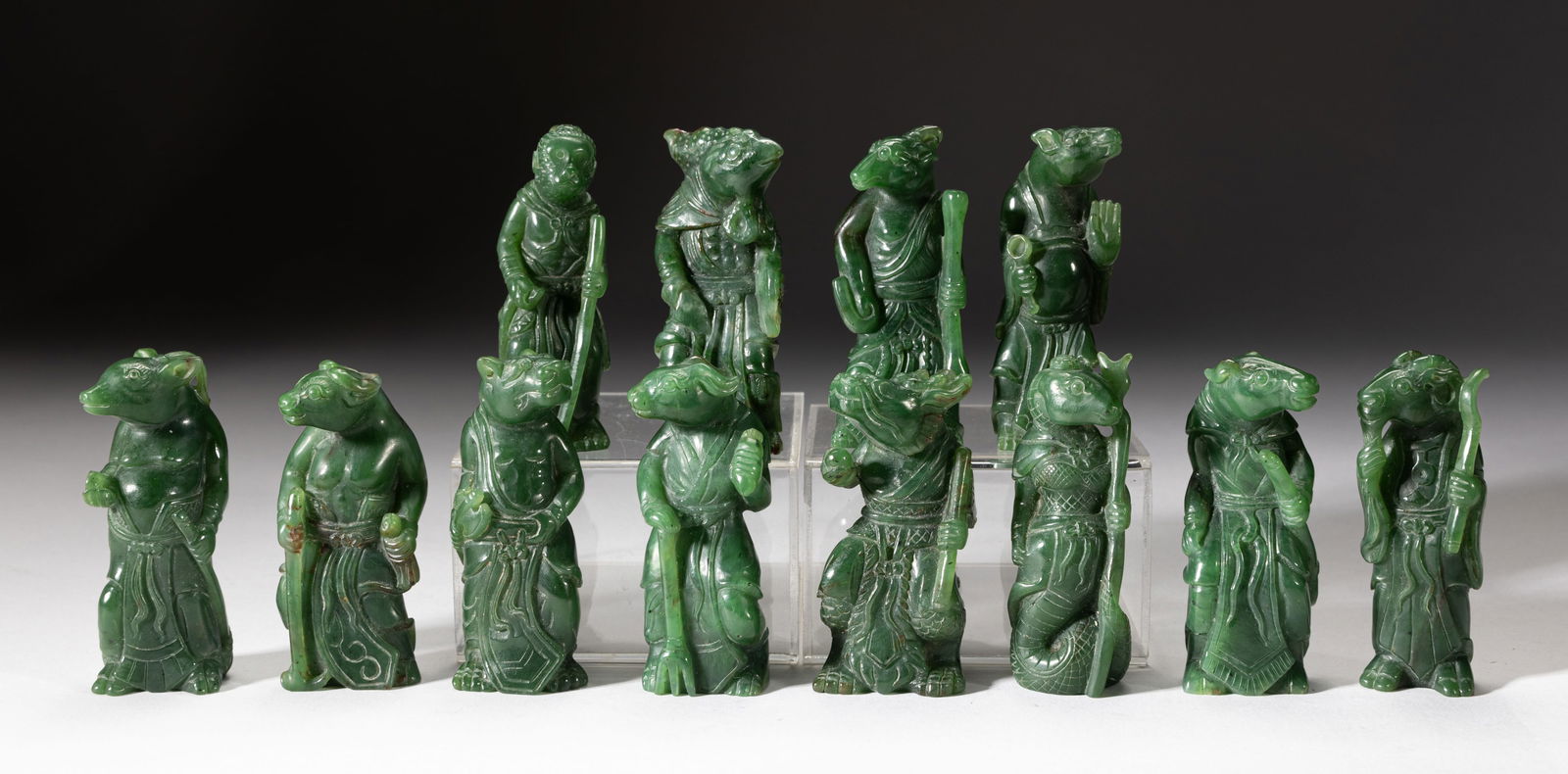 Set Chinese Spinach Jade Figures (1 of 14)