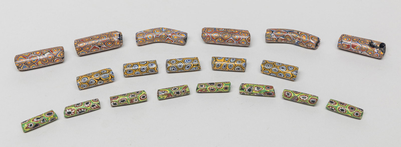 Venetian Trade Long Eye Beads: A large group of Venetian trade long eye beads. Size varies.