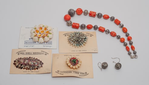 Designed Sea Shell Large Brooches & Necklace