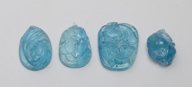 Estate Chinese Carved Aquamarine Pendants