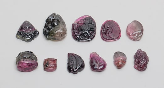 Collectible Chinese Tourmaline Carved Pendants