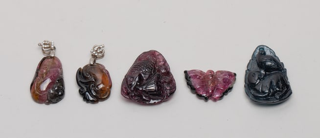 Chinese Tourmaline Carved Pendants