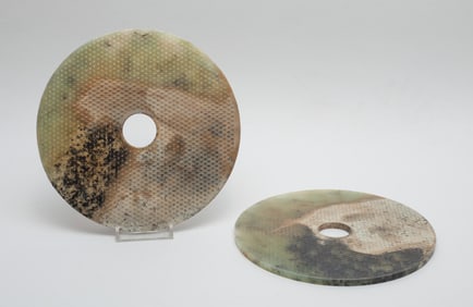 Two Chinese Large Jade/ Stone Bi Sculptures